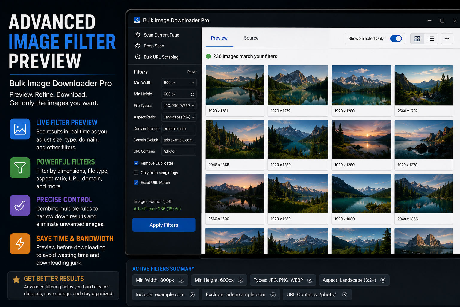 Advanced Image Filter Preview — Bulk Image Downloader From URL List