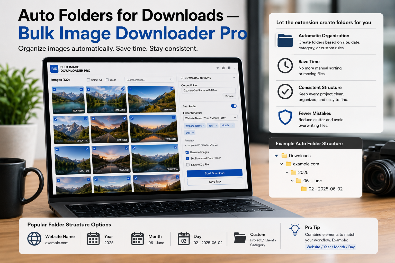 Auto Folders for Downloads — Bulk Image Downloader From URL List