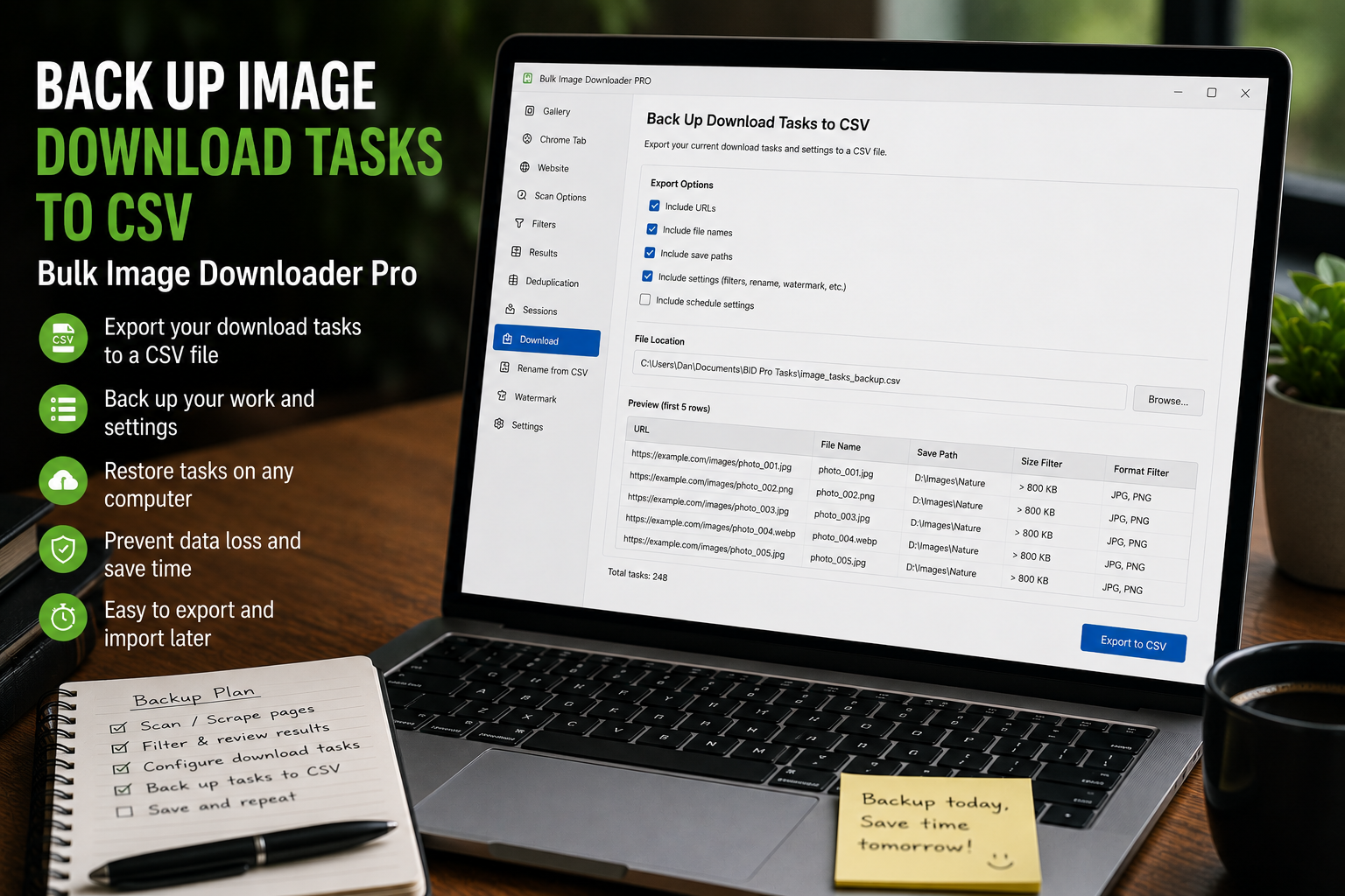 Back Up Image Download Tasks to CSV — Bulk Image Downloader From URL List