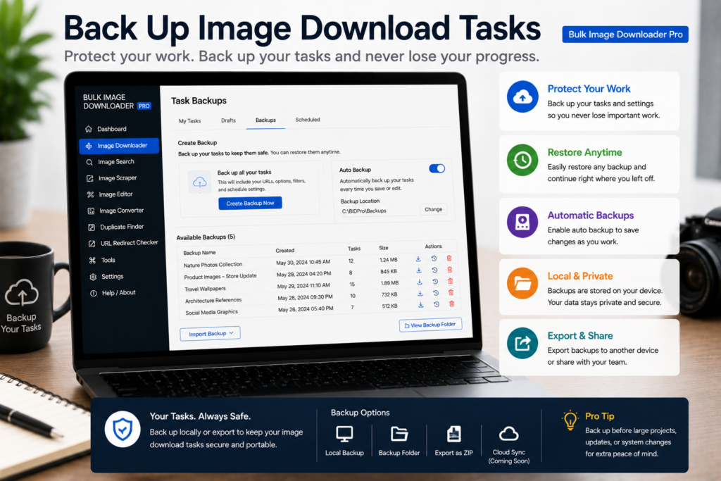 Back Up Image Download Tasks — Bulk Image Downloader Pro