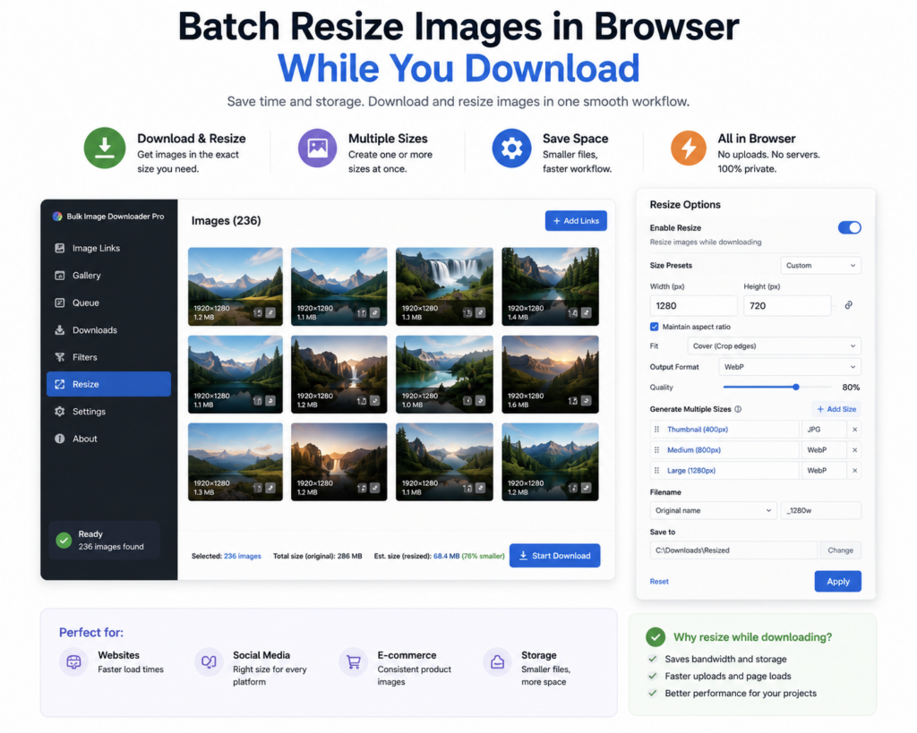 Batch Resize Images in Browser While You Download