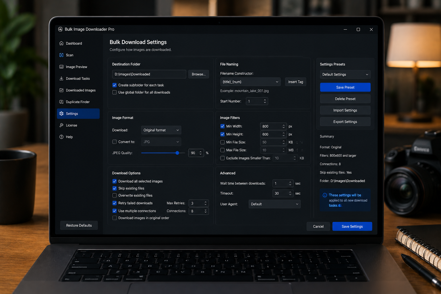 Bulk Download Settings — Bulk Image Downloader From URL List