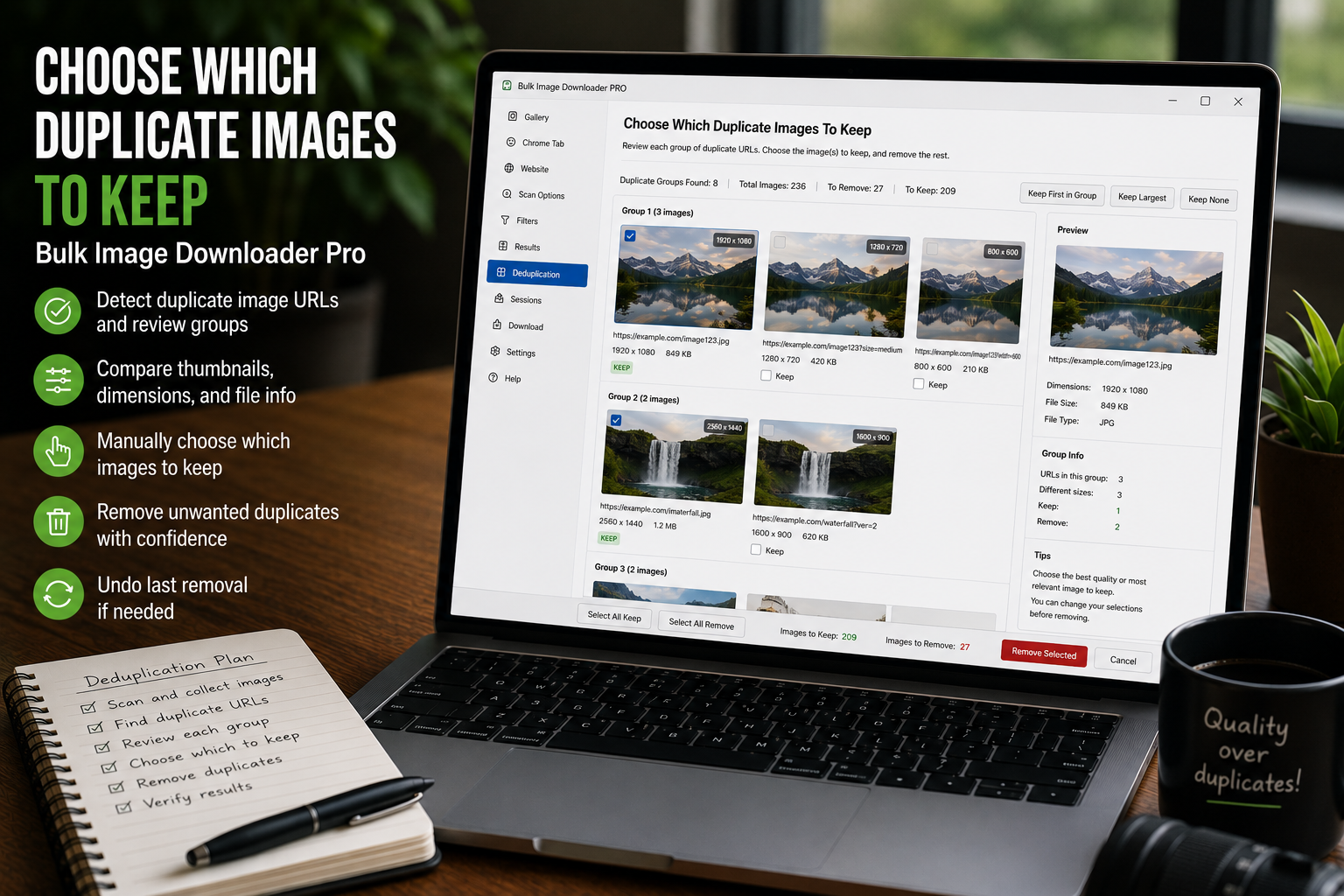 Choose Which Duplicate Images To Keep — Bulk Image Downloader From URL List