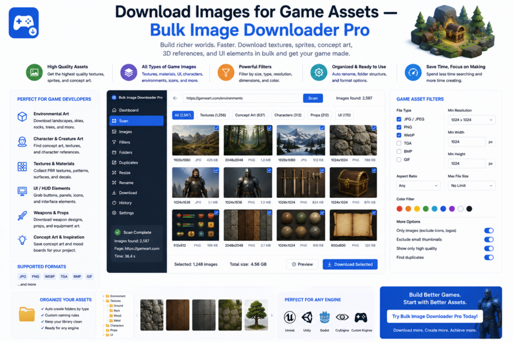 Download Images for Game Assets — Bulk Image Downloader Pro