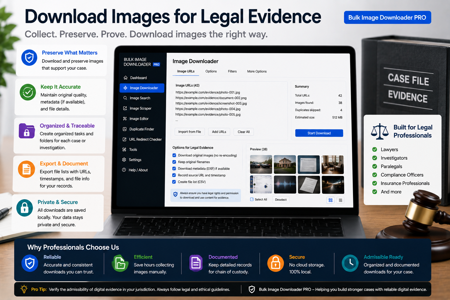 Download Images for Legal Evidence — Bulk Image Downloader From URL List