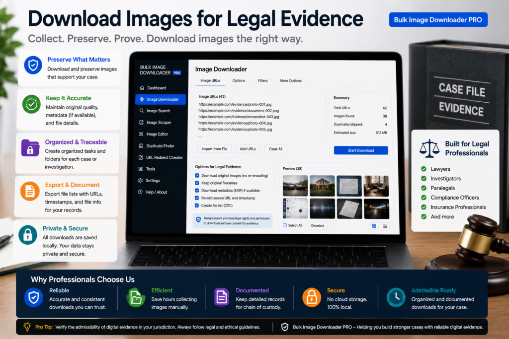 Download Images for Legal Evidence — Bulk Image Downloader Pro