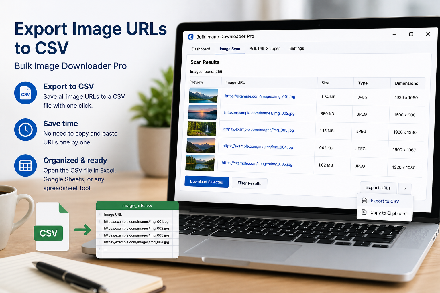 Export Image URLs to CSV — Bulk Image Downloader From URL List