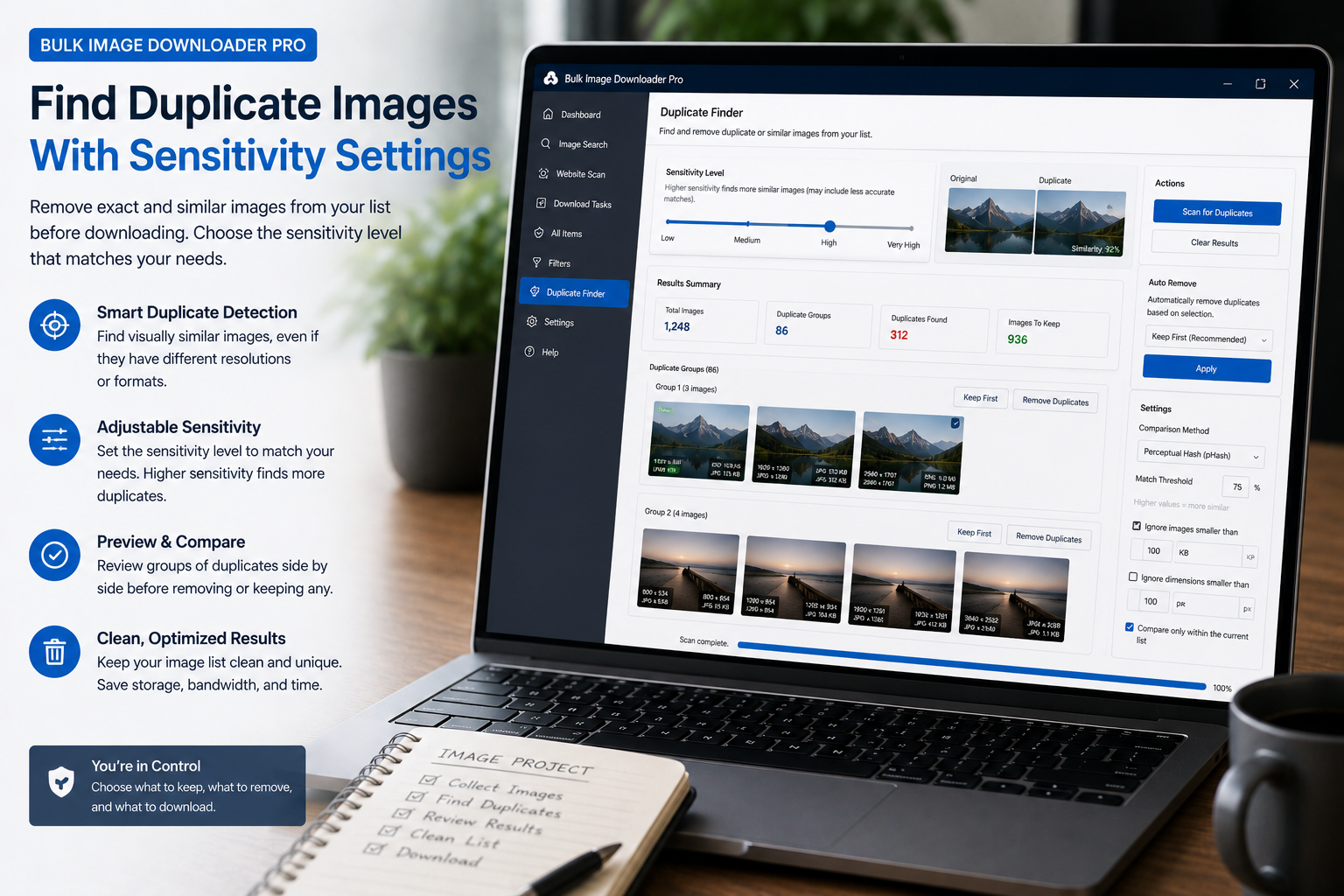 Find Duplicate Images With Sensitivity Settings — Bulk Image Downloader From URL List