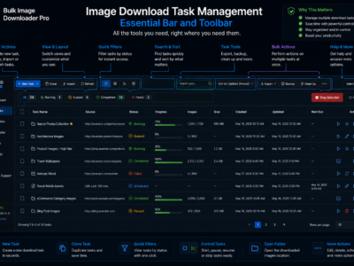 Image Download Task Management — Essential Bar and Toolbar