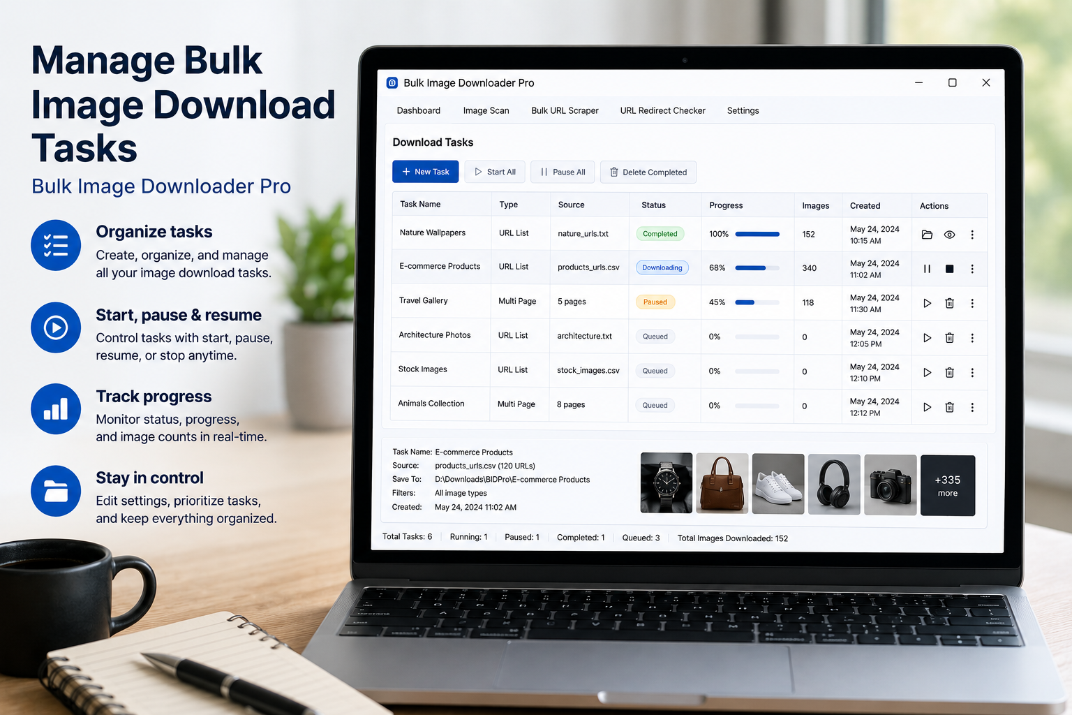 Manage Bulk Image Download Tasks — Bulk Image Downloader From URL List