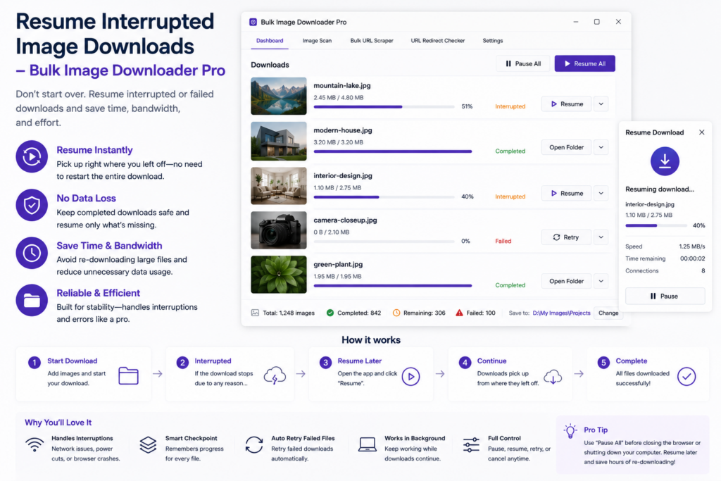 Resume Interrupted Image Downloads — Bulk Image Downloader Pro