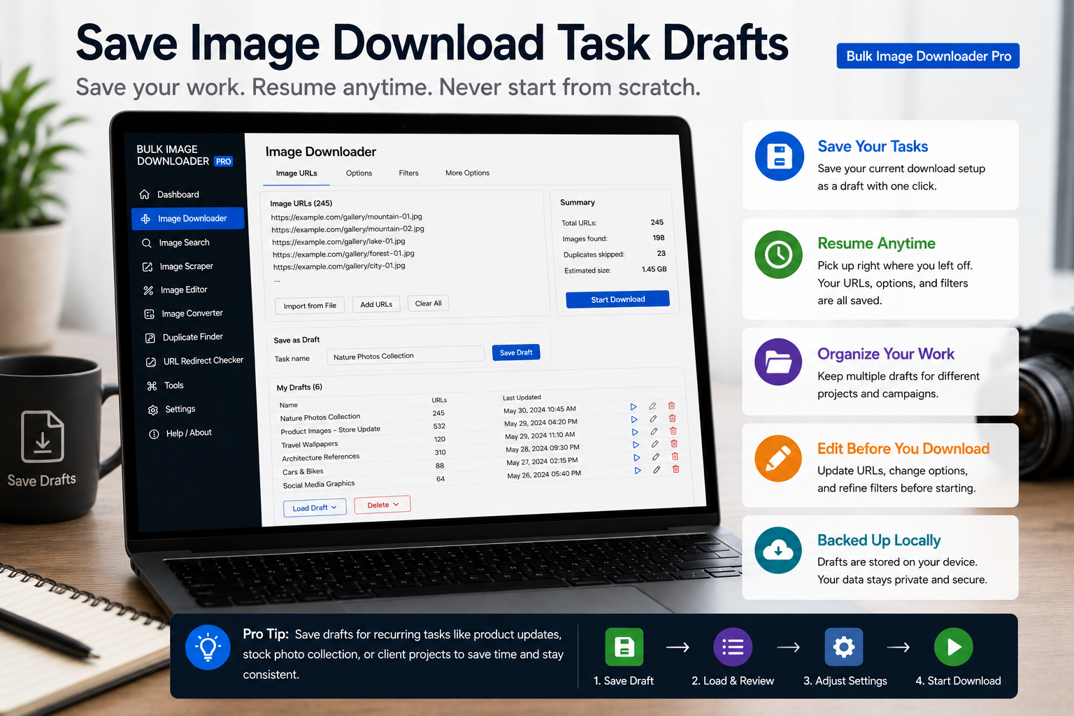 Save Image Download Task Drafts — Bulk Image Downloader From URL List