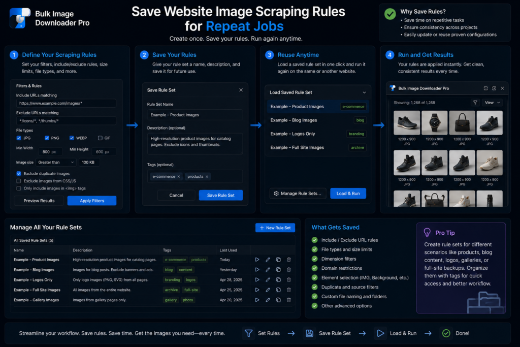 Save Website Image Scraping Rules for Repeat Jobs