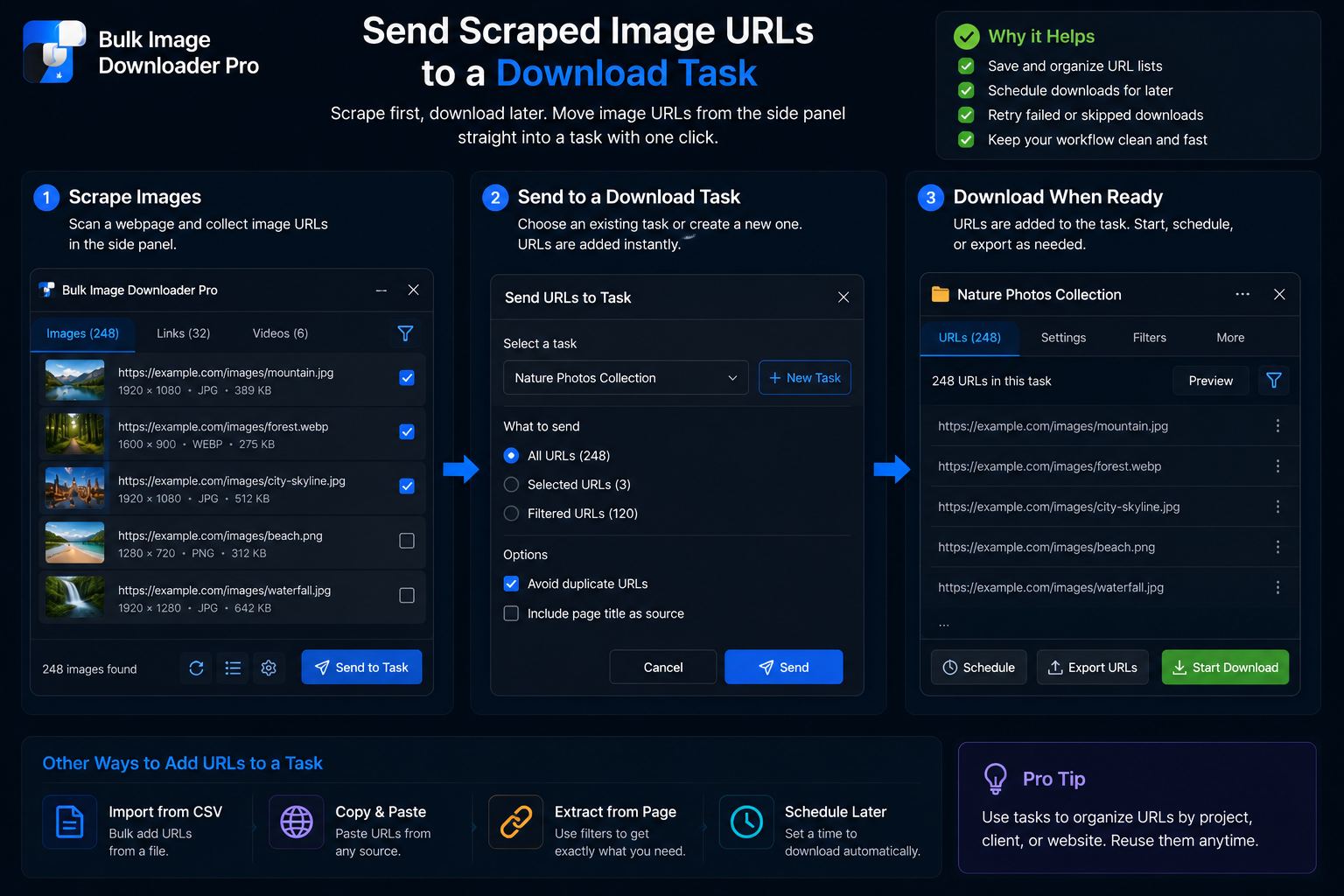 Send Scraped Image URLs to a Download Task — Bulk Image Downloader From URL List