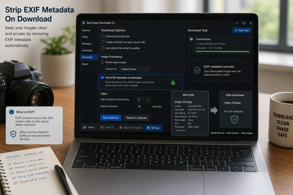 Strip EXIF Metadata On Download — Bulk Image Downloader Pro