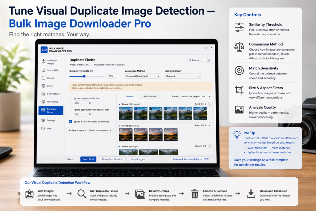 Tune Visual Duplicate Image Detection — Bulk Image Downloader Pro