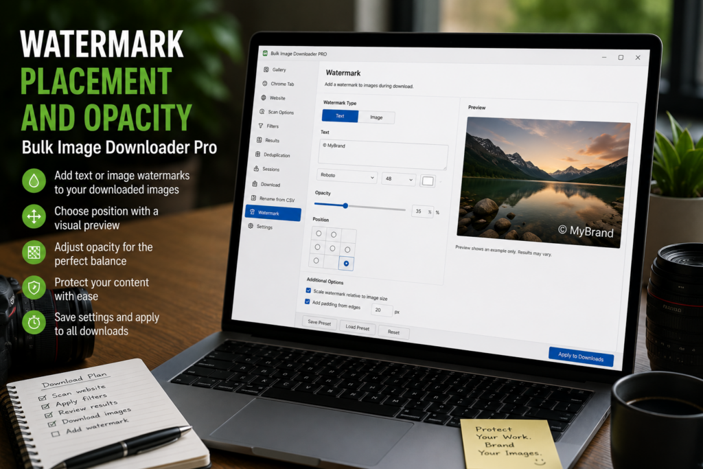 Watermark Placement and Opacity — Bulk Image Downloader Pro